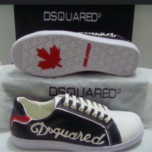 DSQUARED2 Blue and White Leather Sneakers with Red Detail size 42 EUR